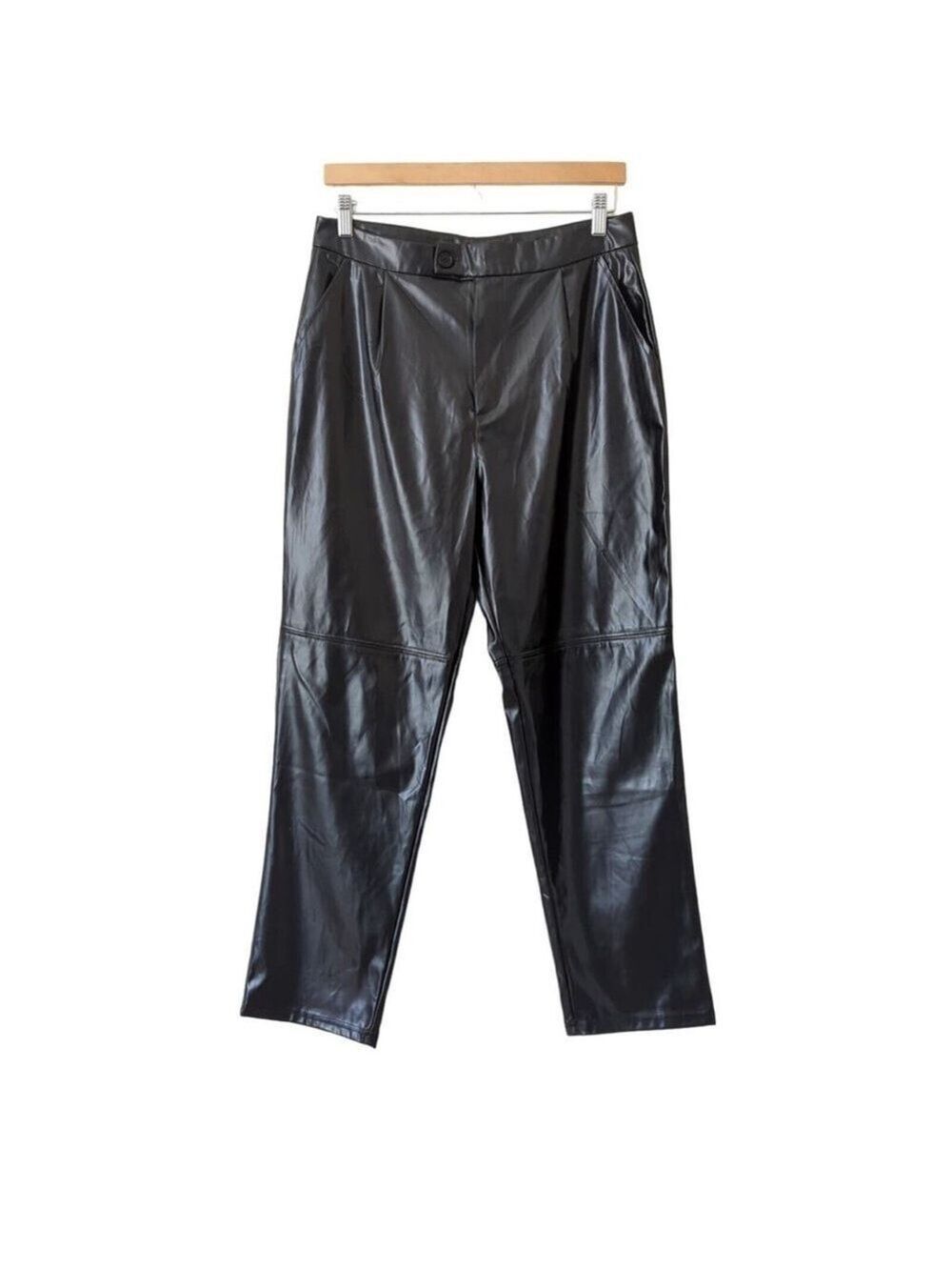H by Halston Black faux Leather baggy high rise Pants nwt size large